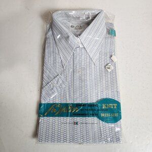1970s Men's Sir Walter Vintage Dress Shirt Permanent Press Navy White Size 14.5